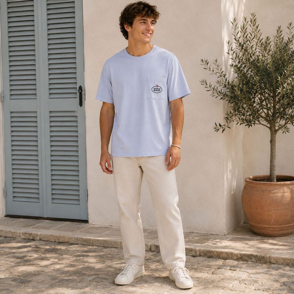 SCOTCH & SODA AMSTERDAM‎ Mens New T-Shirt SMALL Crew Neck Light Blue Cotton